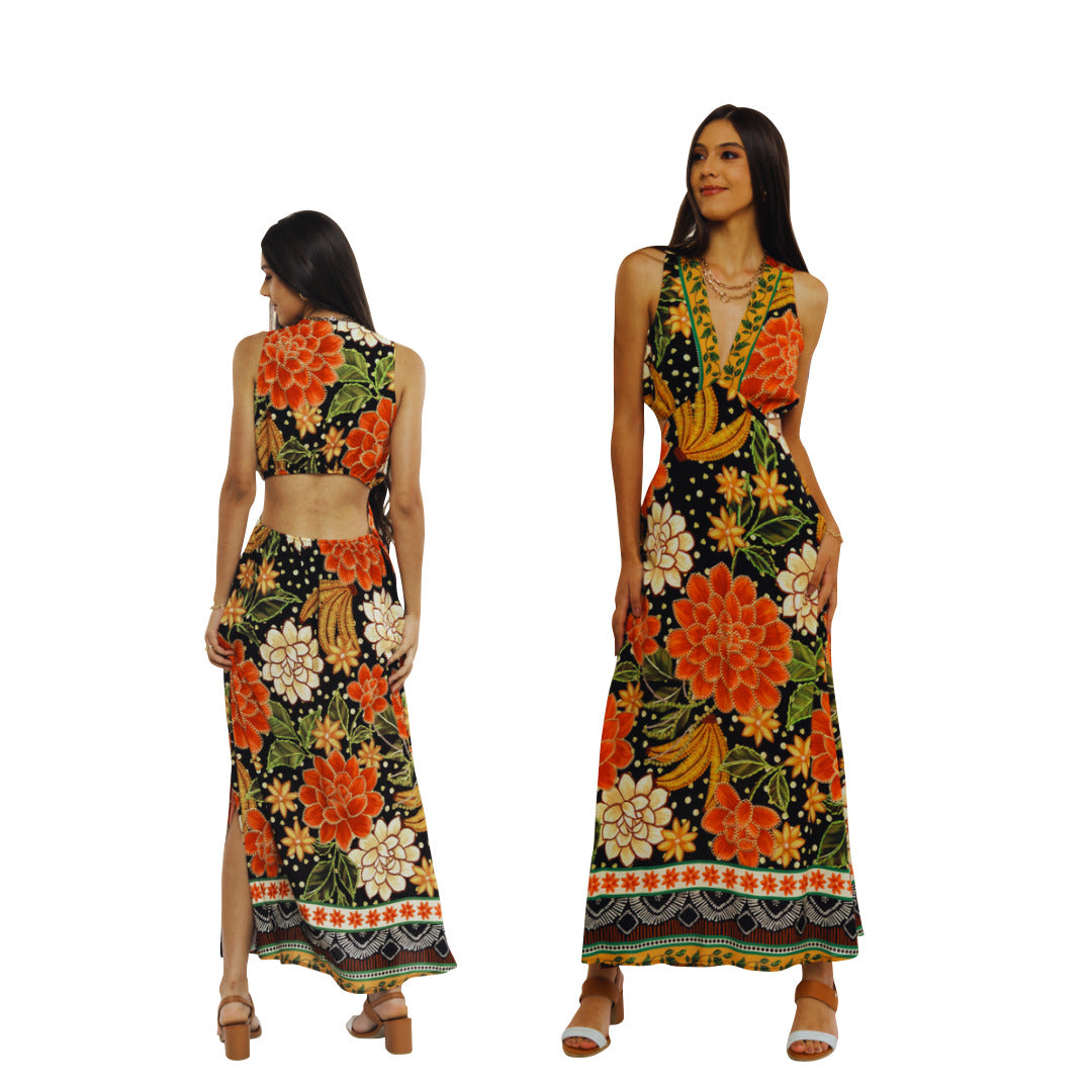 Vestido longo regata fenda Osaka Night