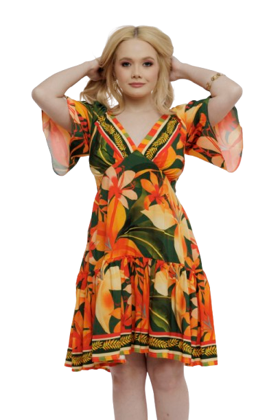 Vestido curto com manga Miami Tropical