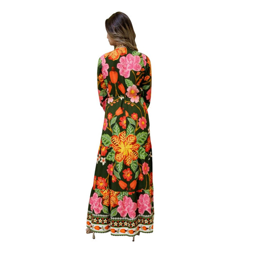 Vestido Soltinho Manga 3/4 com Babado Tokyo Zen