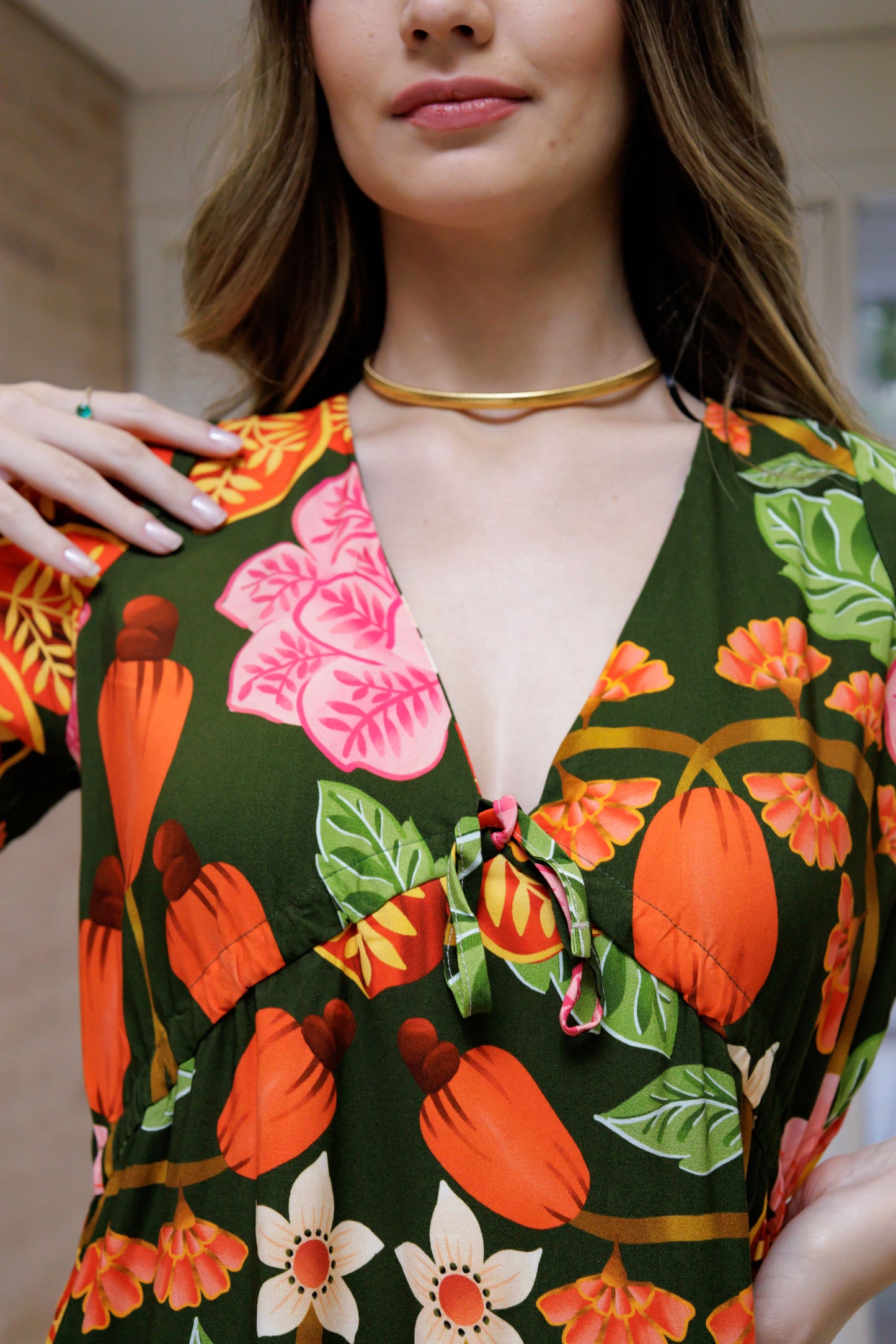 Vestido Soltinho Manga 3/4 com Babado Tokyo Zen