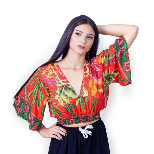 Cropped estampado com manga Malu