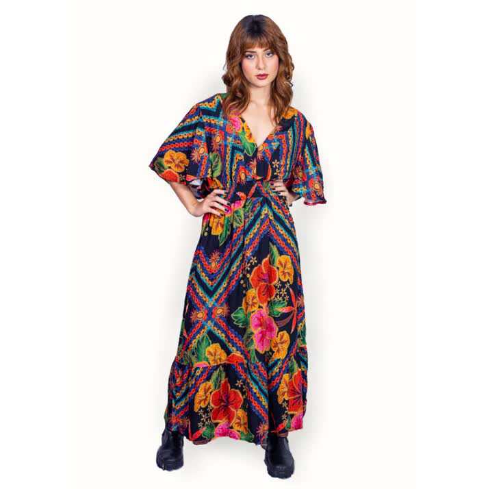 Vestido longo decote em V Josefine