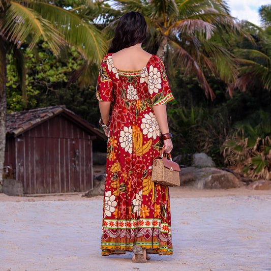 Vestido longo com manga Osaka Wine