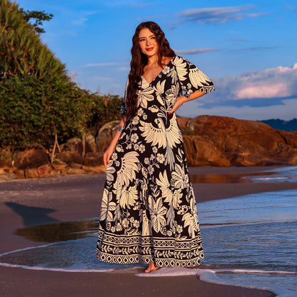 Vestido longo com manga Brasil Stars