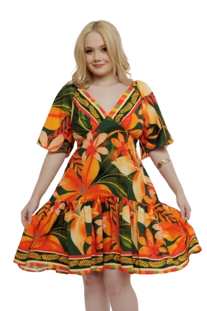Vestido curto com manga Miami Tropical