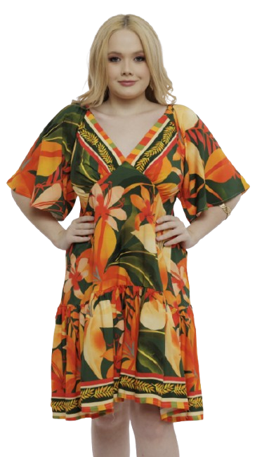 Vestido curto com manga Miami Tropical