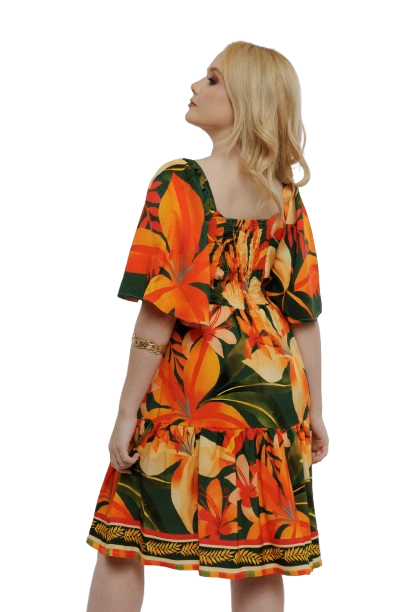 Vestido curto com manga Miami Tropical