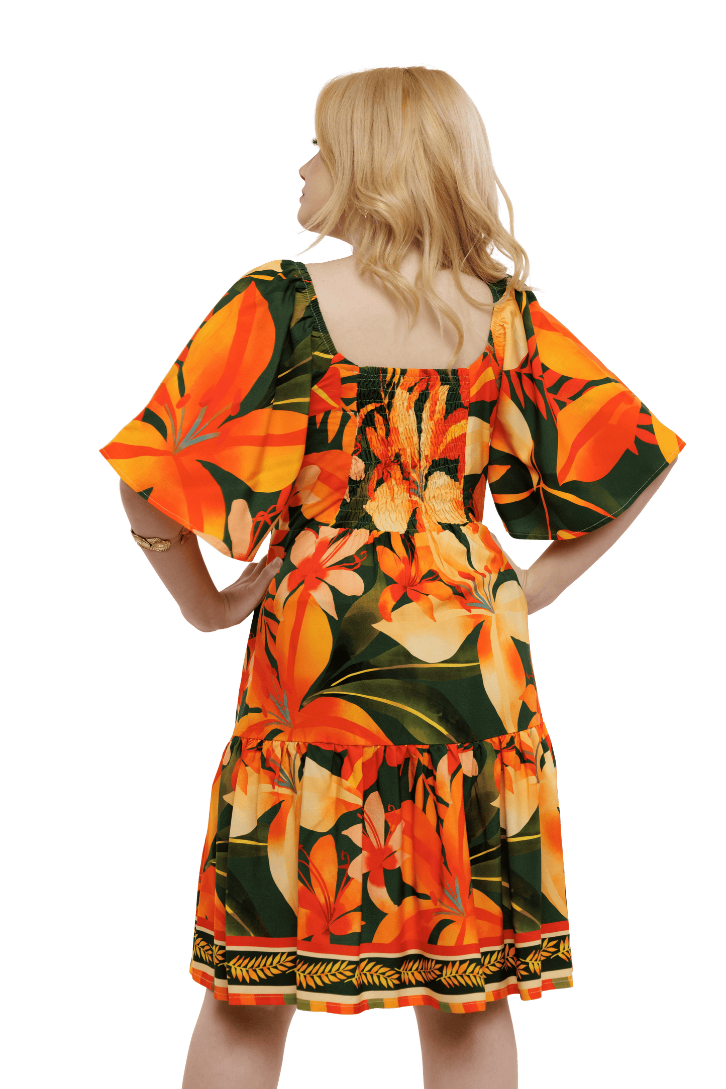 Vestido curto com manga Miami Tropical