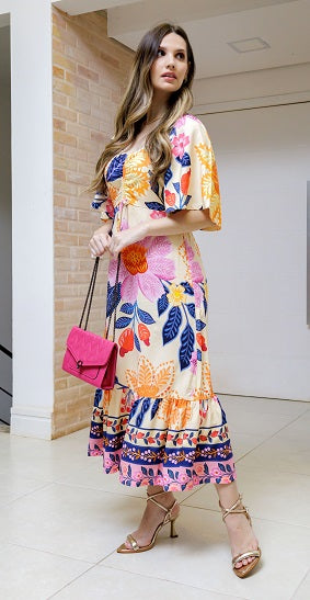 Vestido Soltinho Manga 3/4 com Babado Paris Lumi