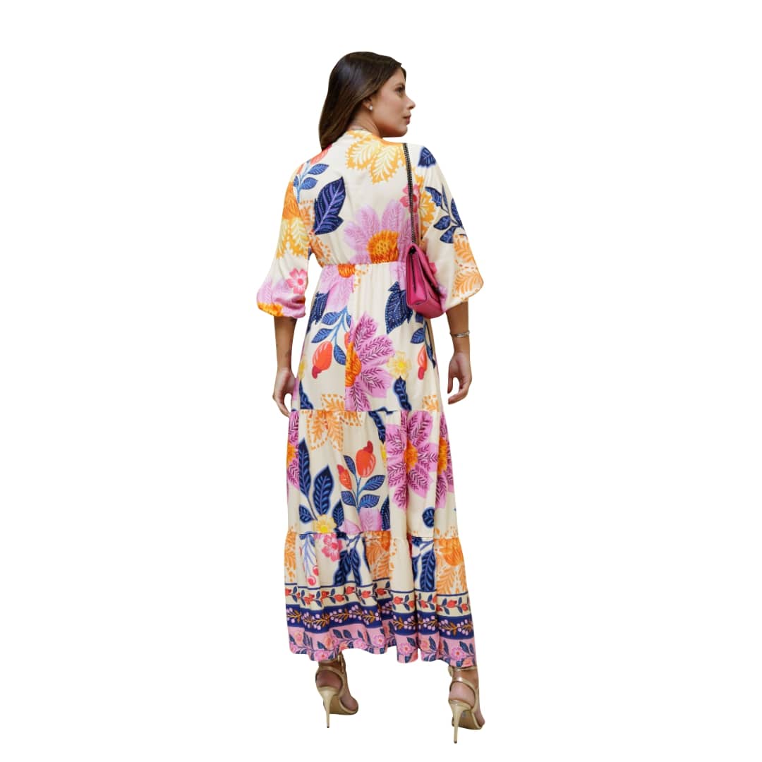 Vestido Soltinho Manga 3/4 com Babado Paris Lumi