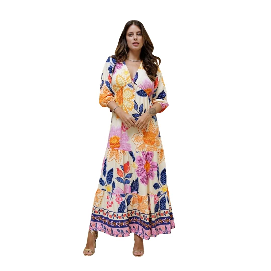 Vestido Soltinho Manga 3/4 com Babado Paris Lumi