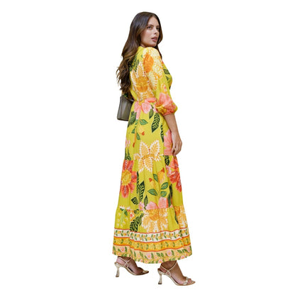 Vestido Soltinho Manga 3/4 com Babado Paris Gold