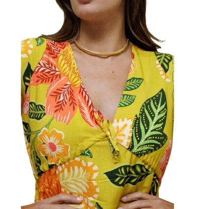 Vestido Soltinho Manga 3/4 com Babado Paris Gold