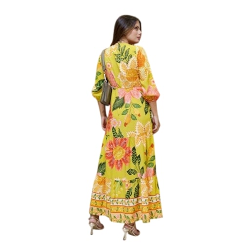 Vestido Soltinho Manga 3/4 com Babado Paris Gold