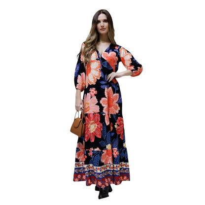 Vestido Soltinho Manga 3/4 com Babado Paris Nights