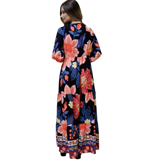 Vestido Soltinho Manga 3/4 com Babado Paris Nights
