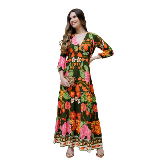 Vestido Soltinho Manga 3/4 com Babado Tokyo Zen