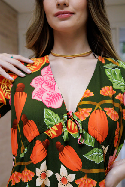 Vestido Soltinho Manga 3/4 com Babado Tokyo Zen