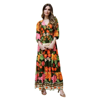 Vestido Soltinho Manga 3/4 com Babado Tokyo Zen