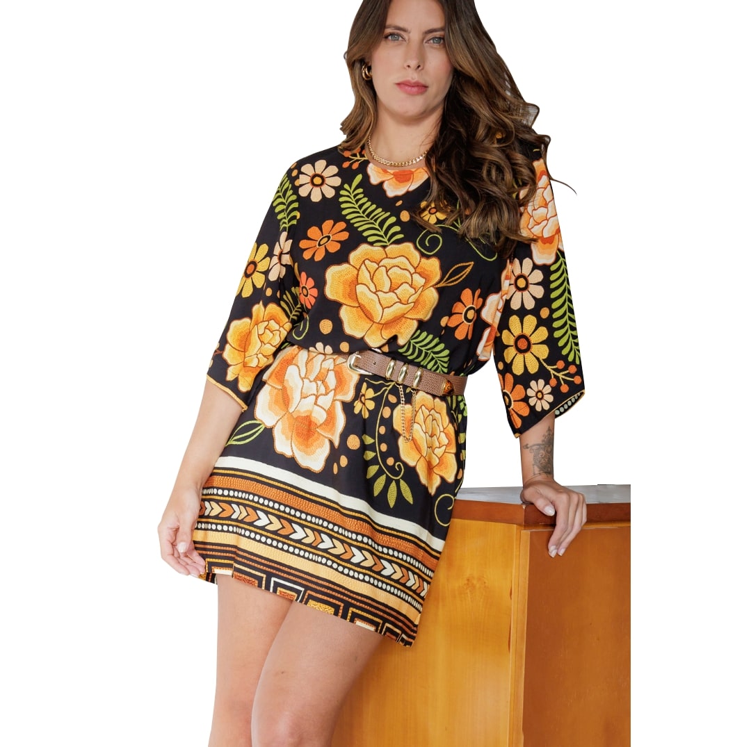 Vestido Soltinho Manga 3/4 Ibiza Shadow