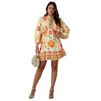 Vestido curto com babado manga longa Kyoto Love