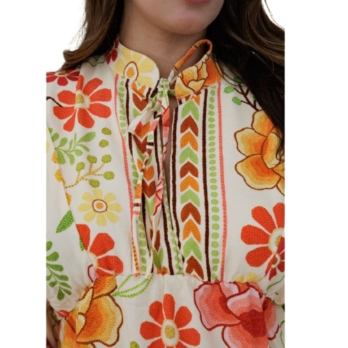 Vestido curto com babado manga longa Kyoto Love