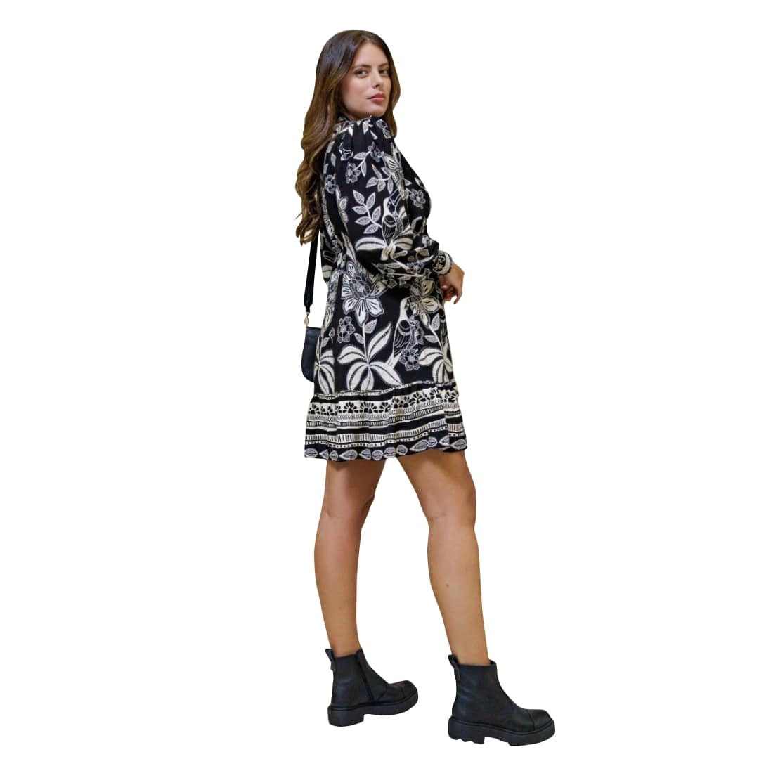 Vestido curto com babado manga longa Nairobi Night