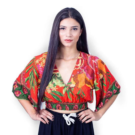Cropped estampado com manga Malu