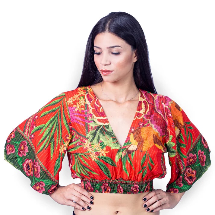 Cropped estampado com manga Malu
