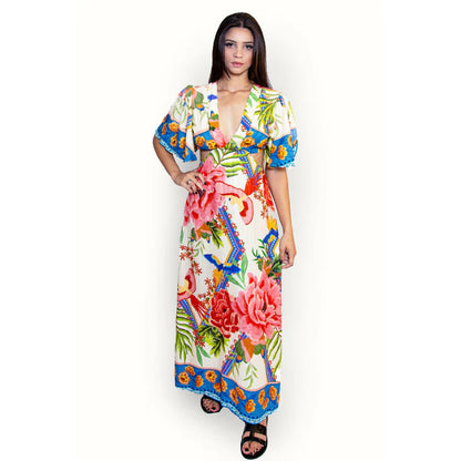 Vestido longo com recorte na cintura Julia