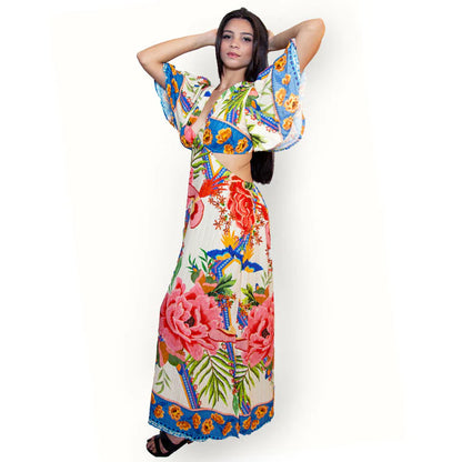 Vestido longo com recorte na cintura Julia