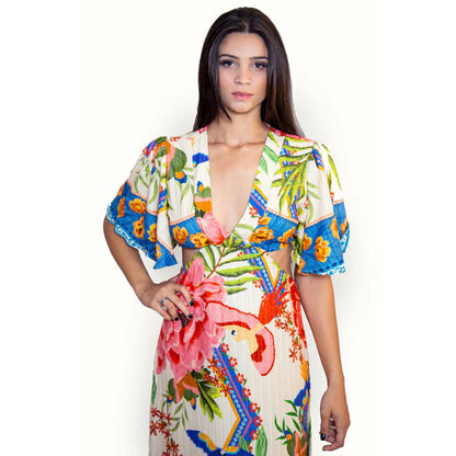 Vestido longo com recorte na cintura Julia