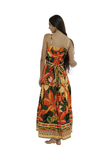 Vestido longo com cinto Miami Tropical
