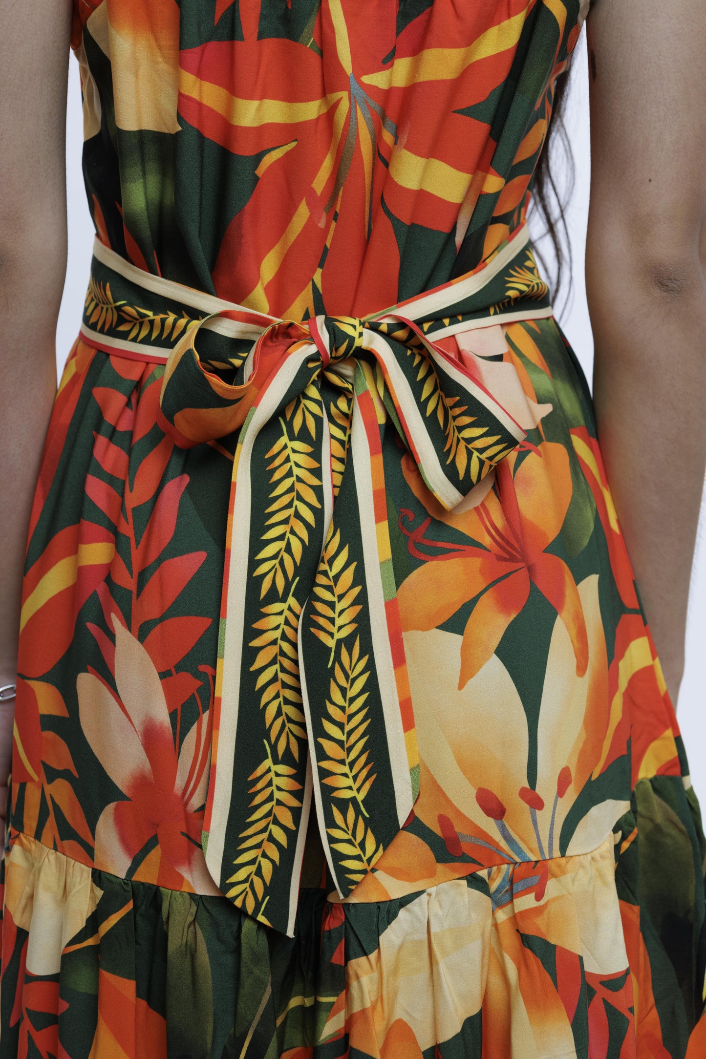 Vestido longo com cinto Miami Tropical