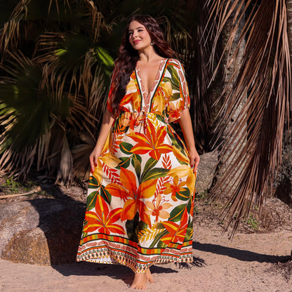 Vestido longo manga curta Miami Sunset