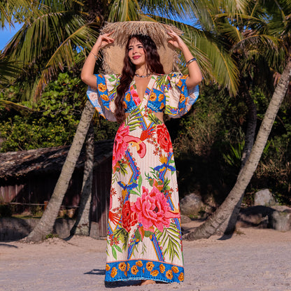 Vestido longo com recorte na cintura Julia