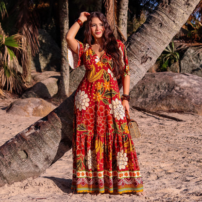 Vestido longo com manga Osaka Wine