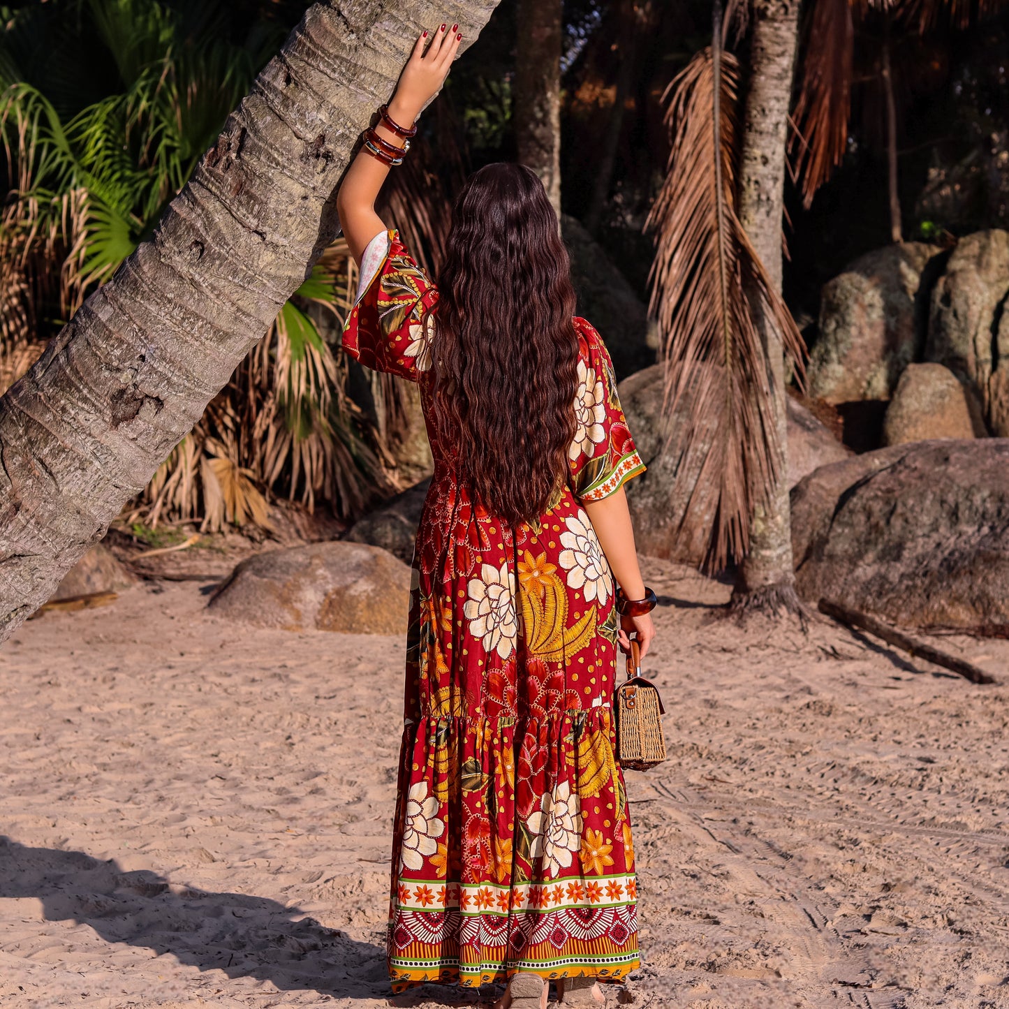 Vestido longo com manga Osaka Wine