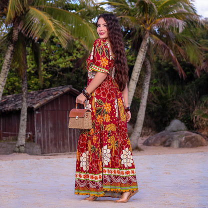 Vestido longo com manga Osaka Wine