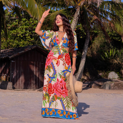 Vestido longo com recorte na cintura Julia