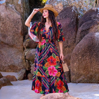 Vestido longo decote em V Josefine