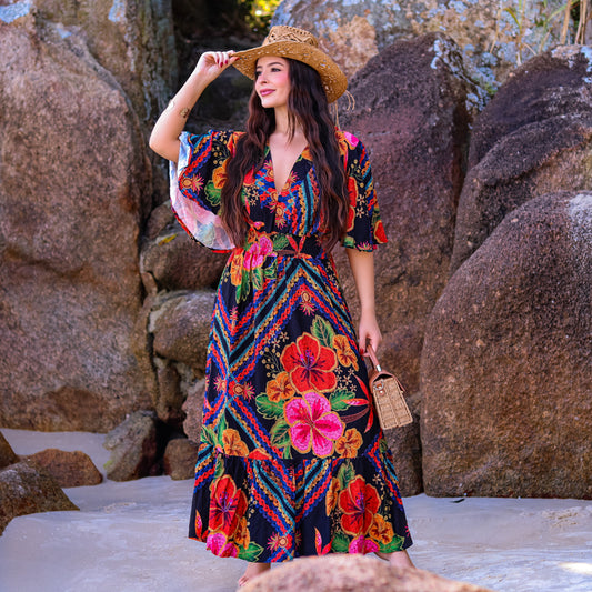 Vestido longo decote em V Josefine