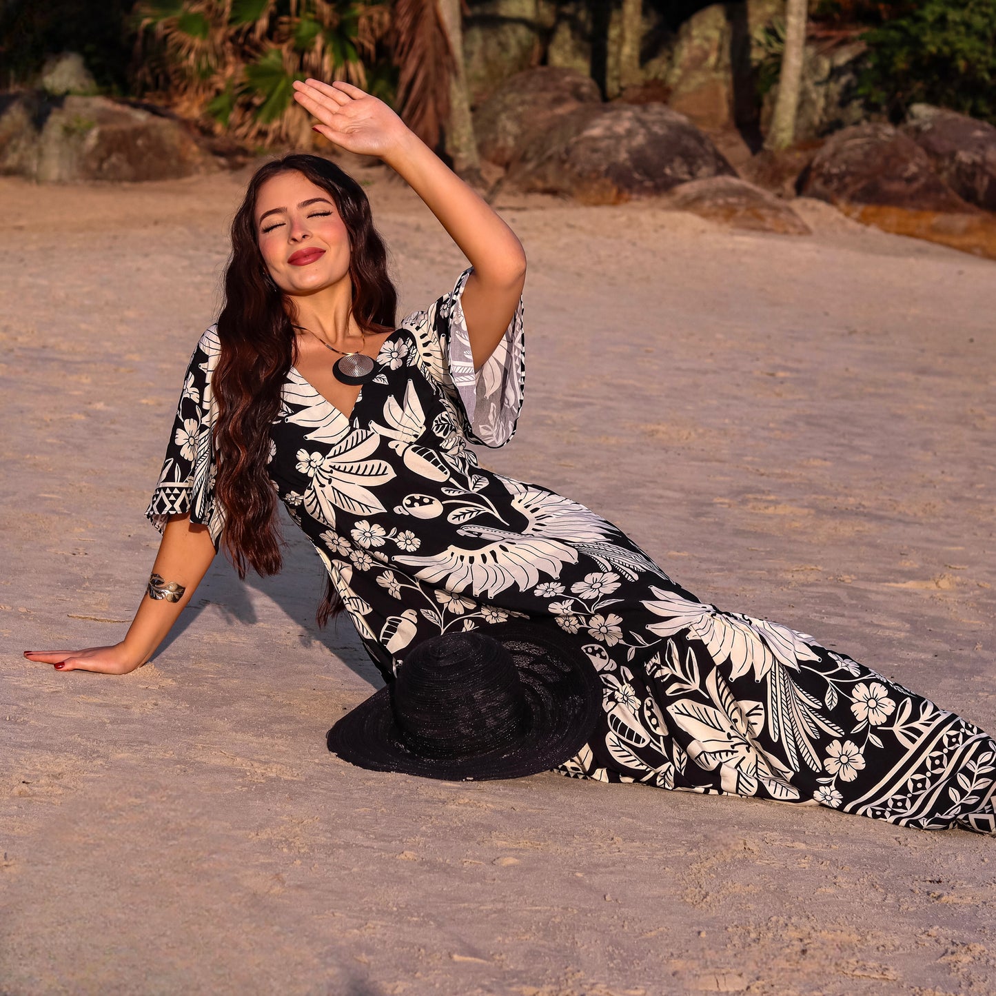 Vestido longo com manga Brasil Stars