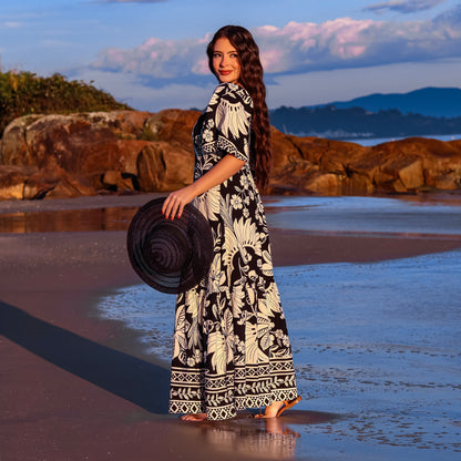 Vestido longo com manga Brasil Stars