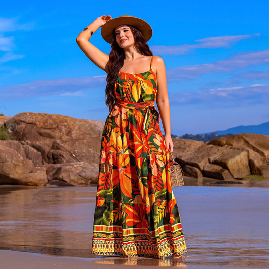 Vestido longo com alça Miami Tropical