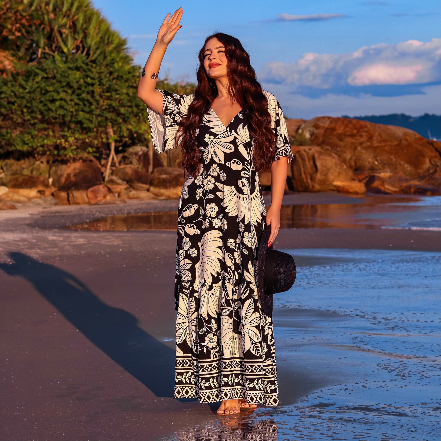 Vestido longo com manga Brasil Stars