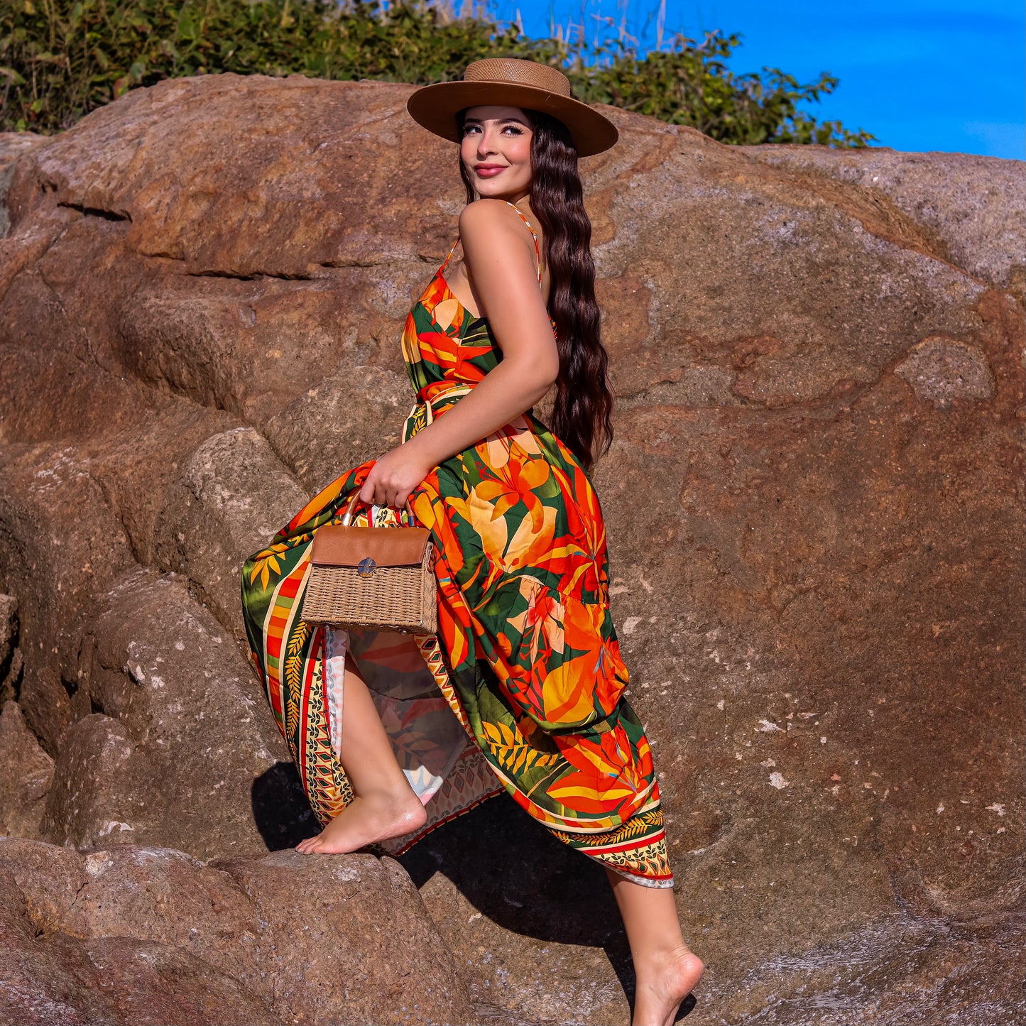 Vestido longo com alça Miami Tropical