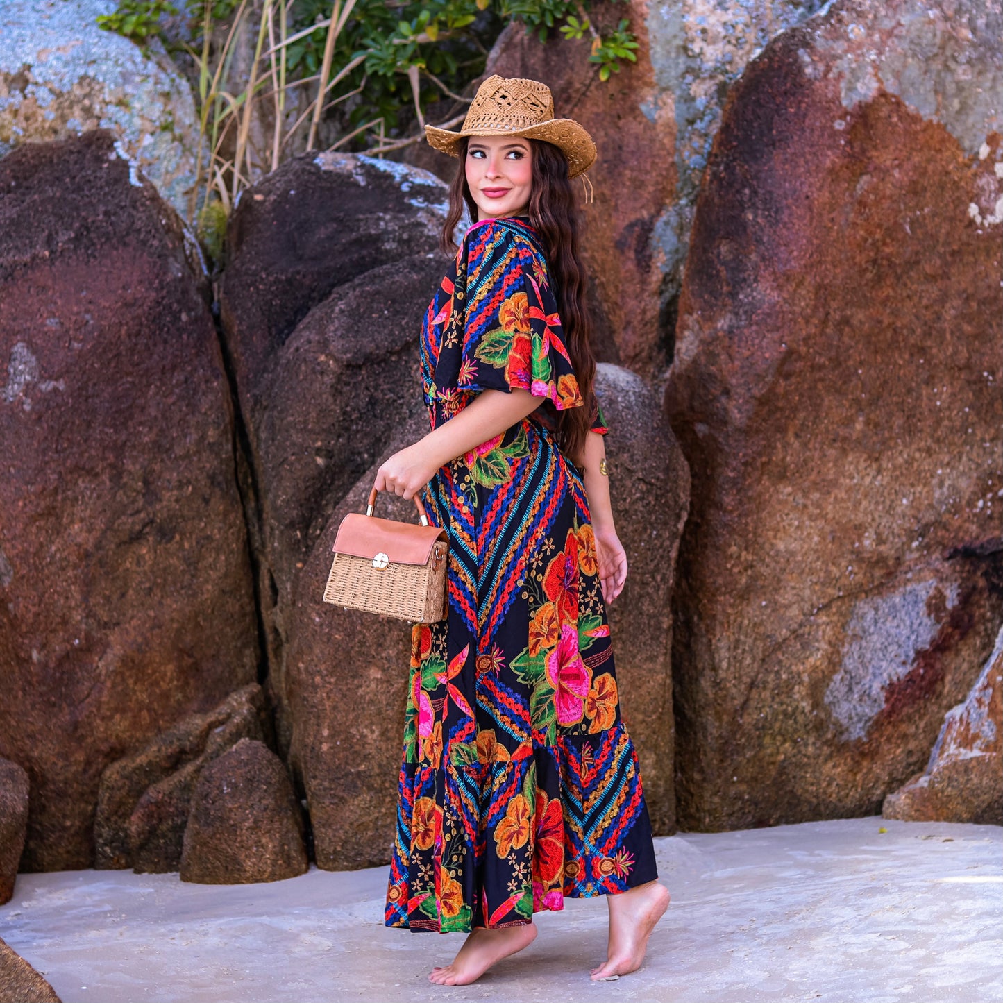 Vestido longo decote em V Josefine