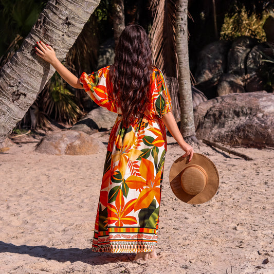 Vestido longo manga curta Miami Sunset