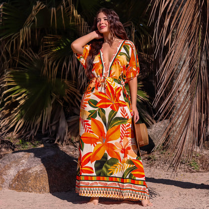 Vestido longo manga curta Miami Sunset